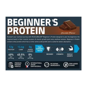 MuscleBlaze Beginner's Whey Protein Powder (Chocolate, 1kg) | 12g Protein Per Scoop - Image 3